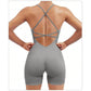 Size M Light Grey Nylon Seamless Yoga Bodysuit - Women&