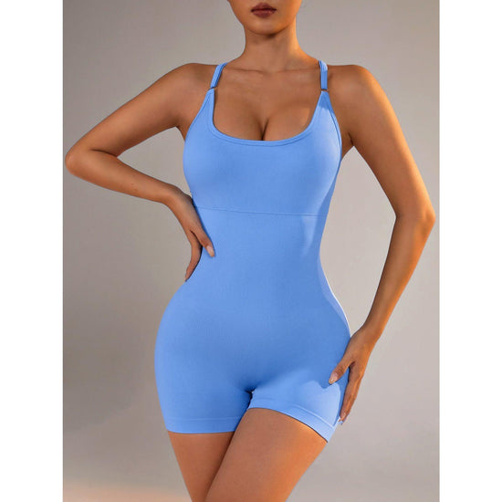 Size S Light Blue Nylon Seamless Yoga Bodysuit - Women&