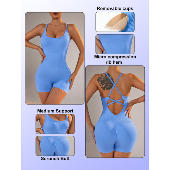 Size S Light Blue Nylon Seamless Yoga Bodysuit - Women&