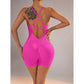 Size XS Rose Red Grey Nylon Seamless Yoga Bodysuit - Women&