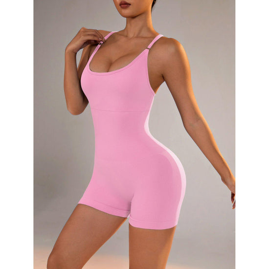 Size L Light Pink Grey Nylon Seamless Yoga Bodysuit - Women&
