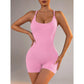 Size M Light Pink Grey Nylon Seamless Yoga Bodysuit - Women&