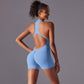 Size M Light Blue High-Impact Seamless Bodysuit - Nude Feel Yoga & Fitness Romper