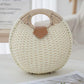 White Boho Circle Straw Bag - Stylish Woven with Round Handles