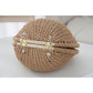 White Boho Circle Straw Bag - Stylish Woven with Round Handles