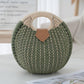 Green Boho Circle Straw Bag - Stylish Woven with Round Handles