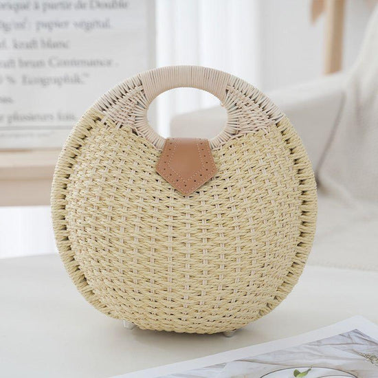 Off White Boho Circle Straw Bag - Stylish Woven with Round Handles