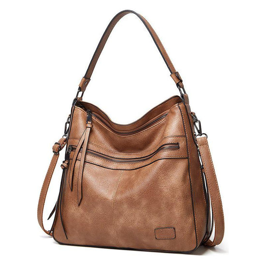 Khaki Spacious & Stylish  PU Leather Bag -  Versatile Shoulder/Crossbody