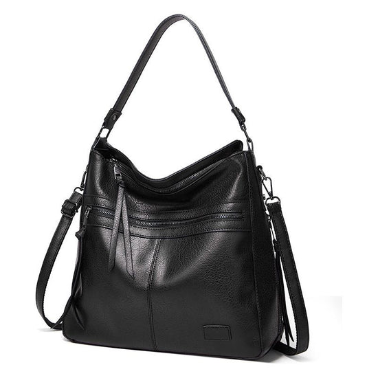 Black Spacious & Stylish  PU Leather Bag -  Versatile Shoulder/Crossbody