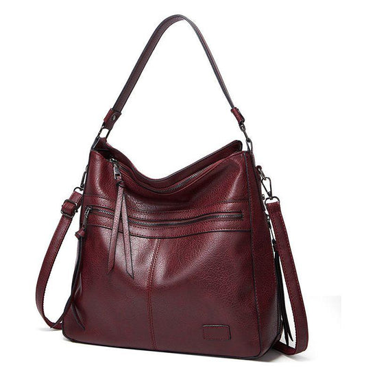 Dark Red Spacious & Stylish  PU Leather Bag -  Versatile Shoulder/Crossbody