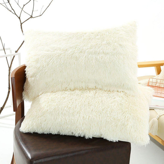 Milky White Faux Fur Pillowcase Set - Crystal Velvet Plush Throw Pillow Covers, Bedding Accent (50x70cm, Pair)
