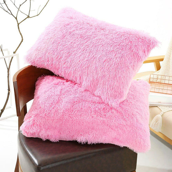 Dark Pink Faux Fur Pillowcase Set - Crystal Velvet Plush Throw Pillow Covers, Bedding Accent (50x70cm, Pair)