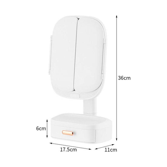 White LED Lighted Tri-Fold Makeup Mirror with Storage Drawer & Magnification(USB Charging Port)