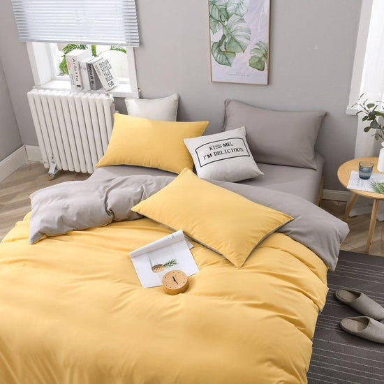 Gray And Yellow Stitching Ultra-Soft Solid Color 4-Piece Bedding Set - Queen Size(Suitable for 2m bed)