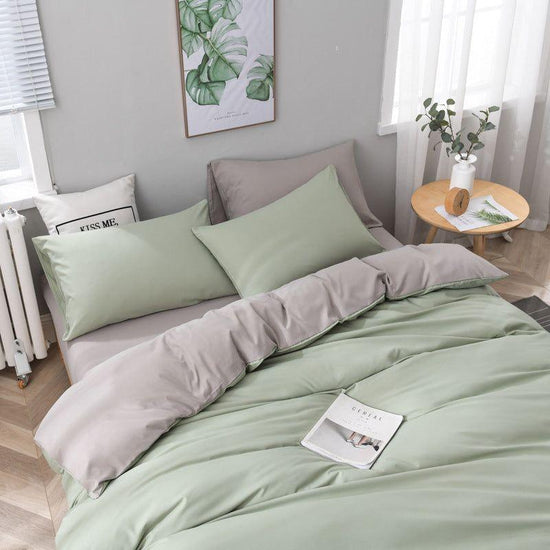 Gray And Green Stitching Ultra-Soft Solid Color 4-Piece Bedding Set - Queen Size(Suitable for 2m bed)