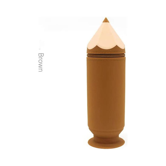 Brown Creative Silicone Pencil Case - High-Value Stationery  - Large Capacity Desk Organizer