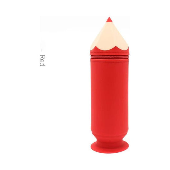Red Creative Silicone Pencil Case - High-Value Stationery  - Large Capacity Desk Organizer