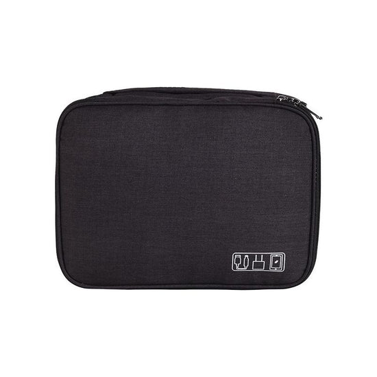 Black Durable Three-Layer Earphone & Digital Organizer - Waterproof Cosmetic & Cable Storage Pouch(Photography props not included, only the bag)