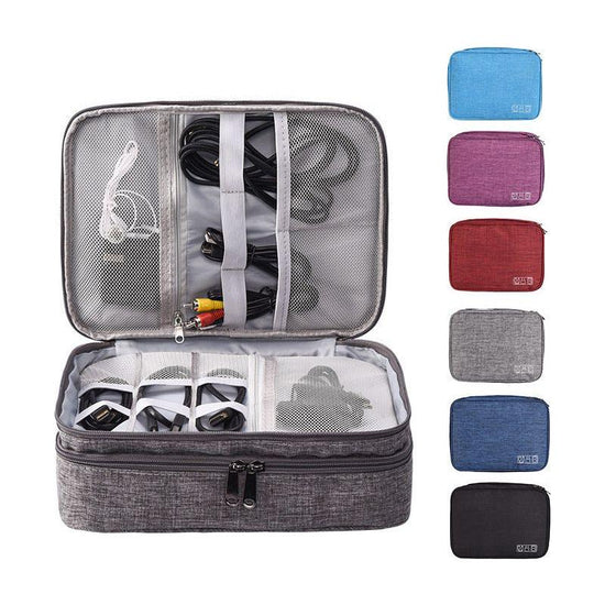 Black Durable Three-Layer Earphone & Digital Organizer - Waterproof Cosmetic & Cable Storage Pouch(Photography props not included, only the bag)