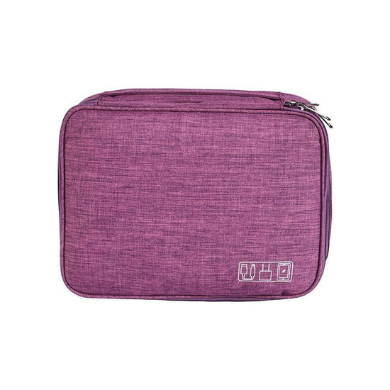 Purple Durable Three-Layer Earphone & Digital Organizer - Waterproof Cosmetic & Cable Storage Pouch(Photography props not included, only the bag)