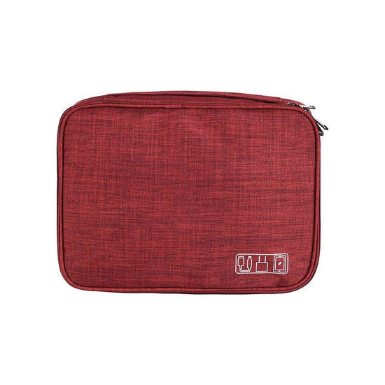Red Durable Three-Layer Earphone & Digital Organizer - Waterproof Cosmetic & Cable Storage Pouch(Photography props not included, only the bag)
