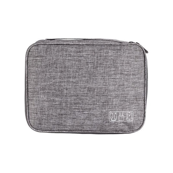Grey Durable Three-Layer Earphone & Digital Organizer - Waterproof Cosmetic & Cable Storage Pouch(Photography props not included, only the bag)