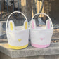 Yellow And White Stitching Charming Easter Egg Tote Basket - Cute Rabbit-Themed Handwoven Cotton Rope Candy Holder