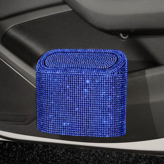 Blue Diamond Sparkly Rhinestone Car Trash Can - Diamond Auto Garbage Bin Organizer