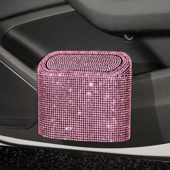 Pink Diamond Sparkly Rhinestone Car Trash Can - Diamond Auto Garbage Bin Organizer