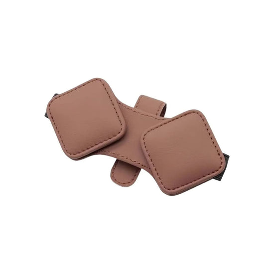 2 Pcs Brown Car Sun Visor Glasses Holder Clip with Dual Magnetic Clamps - PU Leather, Anti-Slip, and Multi-Functional Storage