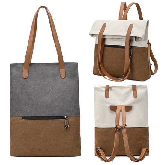 Purple And Brown Canvas Tote Bag for Women - Multi-Use Shoulder Handbag & Backpack, Large Capacity, 30x10x40cm