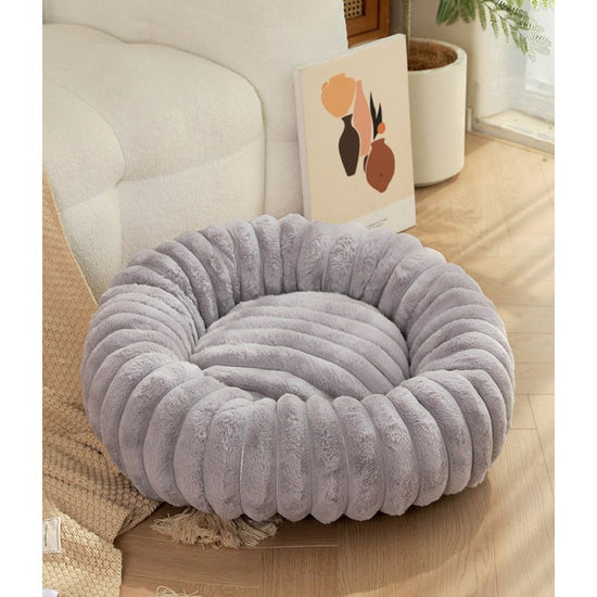 Grey Plush Pet Bed - 40cm Round Dog & Cat Mat, Cozy PP Cotton Filled, Comfortable Pet Supplies