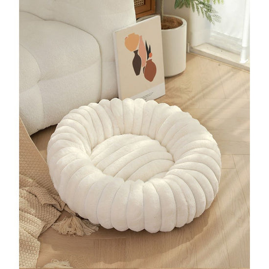 White Plush Pet Bed - 40cm Round Dog & Cat Mat, Cozy PP Cotton Filled, Comfortable Pet Supplies