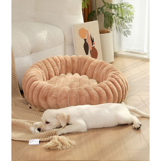Khaki Plush Pet Bed - 40cm Round Dog & Cat Mat, Cozy PP Cotton Filled, Comfortable Pet Supplies