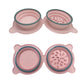 Pink Portable Collapsible Pet Bowl Set - Food-Grade Silicone Double Bowl for Dogs & Cats, Anti-Slip & Easy to Clean