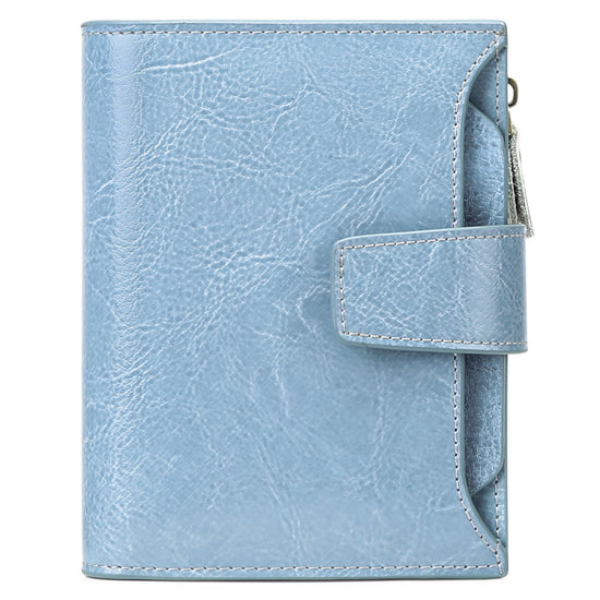 Light Blue Premium Genuine Leather RFID Blocking Women&