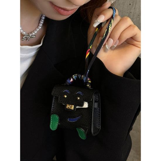 Black Mini Bag Earphone Case - Stylish Keychain Pouch for Headphones