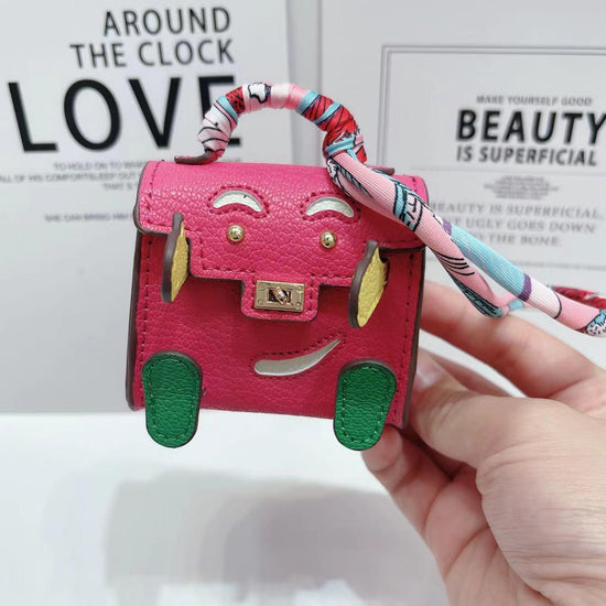 Rose Red Mini Bag Earphone Case - Stylish Keychain Pouch for Headphones