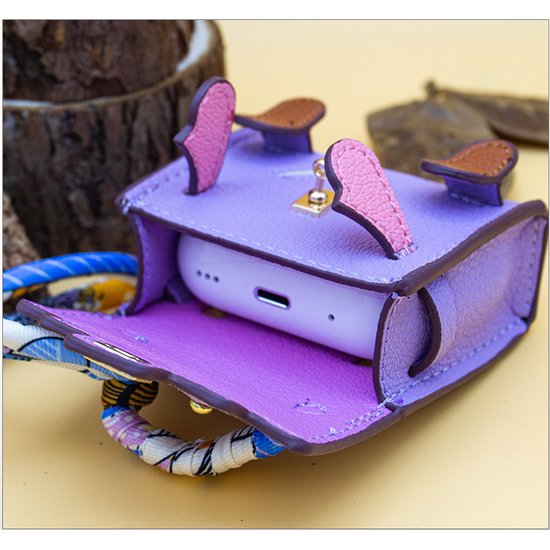 Blue Mini Bag Earphone Case - Stylish Keychain Pouch for Headphones