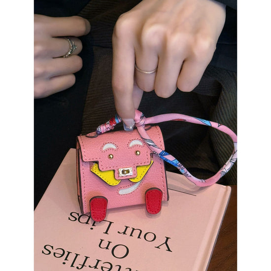 Pink Mini Bag Earphone Case - Stylish Keychain Pouch for Headphones