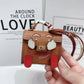 Brown Mini Bag Earphone Case - Stylish Keychain Pouch for Headphones