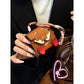 Brown Mini Bag Earphone Case - Stylish Keychain Pouch for Headphones