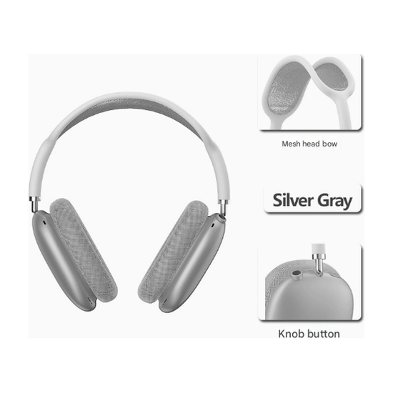Silver Bluetooth Over-Ear Headphones - Mesh Headband, Wireless, Rotatable Earcups