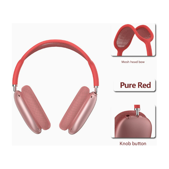 Red Bluetooth Over-Ear Headphones - Mesh Headband, Wireless, Rotatable Earcups