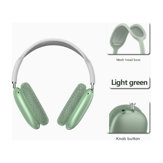 Green Bluetooth Over-Ear Headphones - Mesh Headband, Wireless, Rotatable Earcups