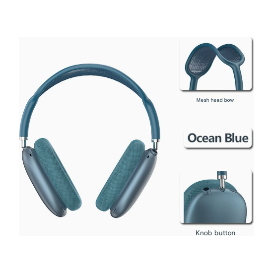 Blue Bluetooth Over-Ear Headphones - Mesh Headband, Wireless, Rotatable Earcups