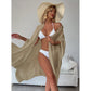 Khaki Summer Beach Cover-Up- Bamboo Cotton Sun Protection Cardigan