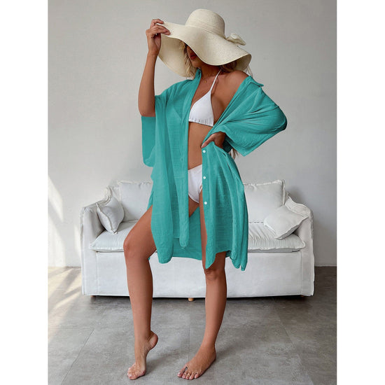 Lake Green Summer Beach Cover-Up- Bamboo Cotton Sun Protection Cardigan