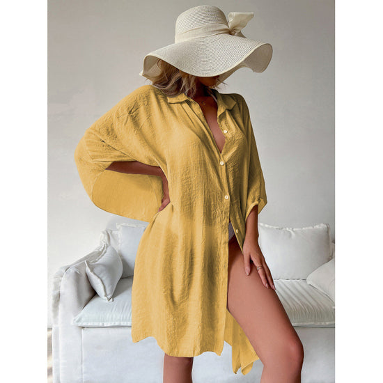 Yellow Summer Beach Cover-Up- Bamboo Cotton Sun Protection Cardigan