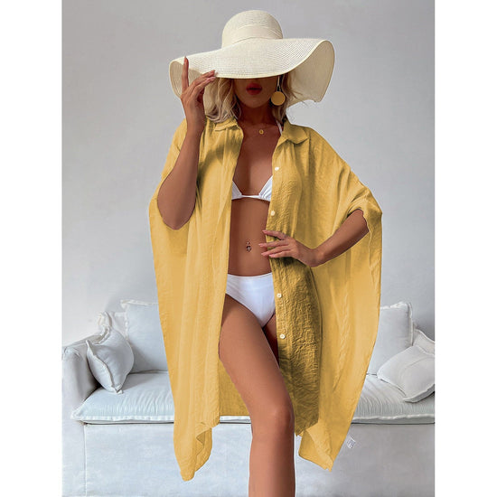 Yellow Summer Beach Cover-Up- Bamboo Cotton Sun Protection Cardigan
